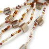 Avalaya Multistrand Antique White/Amber Coloured Shell/Glass Bead Long Necklace/ 86cm