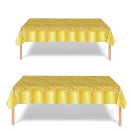 2P Gold Party Plastic Table Cloth,137x274cm Shiny Glitter Gold Tablecloths Rectangular Diamond Gold Party Dining Table Cover Yellow Tablecloths for Baby Shower,Wedding,Thanksgiving Tablecloth Décor