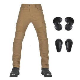 LOMENG Motorcycle Pants Motorbike Riding Denim Jeans Biker Motocross Pants with CE Removable Armored for Men Khaki XL