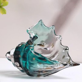 JinShiY Glass Conch Shell, Blown Glass Conch, Hand Blown Seashell Art Glass Figurine, Magic Conch Shell,Crystal Glass Paperweight, Home Decor Collectible Statue, Green