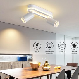 MYCUL MYCUL LED Deckenstrahler 2 Flammig Schwenkbar 350, Deckenleuchte mit unteres Glhen 15W+2x5W GU10 Spots,3000K Warmwei?Deckenspot strahler,Spotleuchte fr Kche,Farbmodi 360 drehbare