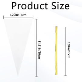 200pcs Transparent Sweet Cone Bags,Triangle Cellophane Bags And Ties,Clear Cone Bag,Treat Triangle Bag,For Sweetie,Party,16×30cm