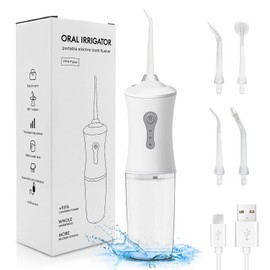 Portable Cordless Water Dental Flosser with 4 Jet Tips, 3 Modes Rechargeable Teeth Cleaner for Home Travel
