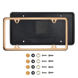 Silicone Back Guard Four Holes Slim License Plate Holder Rose Gold Chrome Polish Mirror License Plate Frame T304 Stainless Steel + Metal Screw Caps