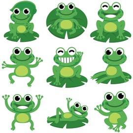 45 Pieces Frog Cutouts Bulletin Board Decorations Green Frog Name Tags Accents Classroom Decor with Glue Points for Preschool Locker Back to School Supplies, 5.9 x 5.9 Inches