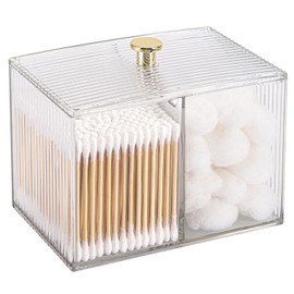 Tbestmax Qtip Holder Dispenser 3-Section Clear Bathroom Container Organizer 3 Grids Cotton Swab/Pad/Ball Holder Container Cosmetics Storage for Vanity