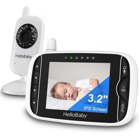 Video Baby Monitor with Camera and Audio, 3.2Inch LCD Display, Infrared Night Vision, Two-Way Audio and Room Temperature Monitoring,Lullaby,Sound Activated Screen
