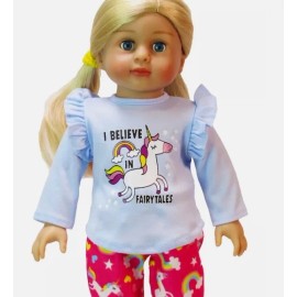 JustAskJoyce Collection Nightwear, I Believe in Unicorns, PJ's +Unicorn for 18" Dolls