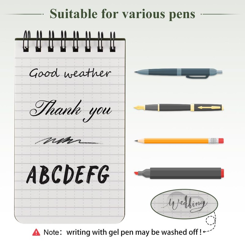 OSDUE Waterproof Paper Pocket Notebook 5 Pack (with a pen),