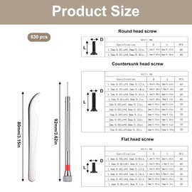 630 PCS Tiny Micro Repair Screw Kit, Black Laptop Computer Electronic Screw Assortment Kit Glasses Watches Hard Drive Ssd Repair Screws Small Replacement Screws with Screwdriver for Repairs Spectacles