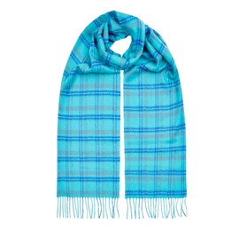 Lomond Cashmere - Scottish Cashmere Scarf - Check (Turquoise Blue Overcheck)