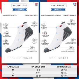 NAVYSPORT Men's Training Socks Breathable Cotton Ankle Socks with Sports Tab & Arch Compression Low Cut Socks for Running, Gym, Training, for Men & Women, Pack of 6, UK Size:9-11