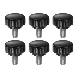 QUARKZMAN Pack of 6 Knurled Tension Knobs M6 x 12 mm Metric 304 Stainless Steel Male Thread Thumb Screw to Type 22 mm Plastic Round Head Grub Screw Knobs Black