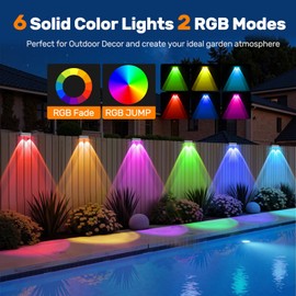 NIORSUN 12 Pack Solar Fence Lights, LED Outdoor Lights, Warm White + RGB, IP45 Waterproof, Black