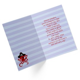 1Up Greetings Valentines Day Card for Grandson | Pirate Octopus | Your Card Helps Animals In Need |5”x7.5” | Single Card + Envelope | Women Owned Small Business Made in USA