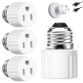 3 Packs Light Socket Plug Adapter,3 Prong Light Socket to Plug Adapter,E26 Light Bulb to Outlet Socket Converter,2/3 Prong Screw in Outlet Socket for Camera Garage Porch, White