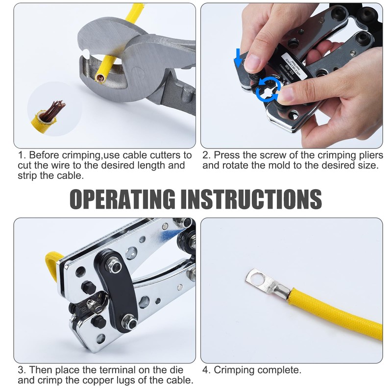 Battery Cable Lug Crimping Tool, heavy-duty wire crimper with Cable