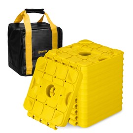 BUNKER INDUST RV Leveling Blocks/Stackable Jack Blocks/Interlocking Design for Customizable Recovery Boards, 10 Pack Multifunctional Wheels Stabilizer Blocks with Bag for Camper Trailer (Yellow)