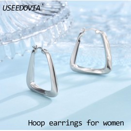 Sterling Silver Hoop Earrings for Women Girls, 14K Chunky Thick Silver Hoops | Twisted Square Hoop Earrings Fashion Geometry Earrings Jewelry Gifts
