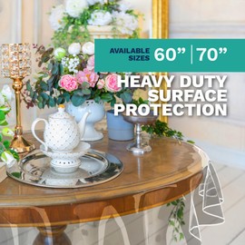 Plastic Table cover - Clear Plastic Tablecloth Protector, 70"R- Premium Thick Vinyl PVC Table cloth With Edge, 100% Waterproof & Oilproof, By SORFEY