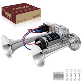 FARBIN Air Horn 24v Train Horn Truck Horn with Compressor 24v Airhorns Horn Loud Dual Trumpet Chrome Plating for Any 24V Vehicles