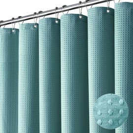 Dynamene Stall Fabric Shower Curtain - 54x78 inch Long Waffle Weave Weighted Thick Cloth Shower Curtains for Bathroom,Neutral Heavy Duty Hotel Spa Luxury Bath Curtain Set with 10 Plastic Hooks, Teal