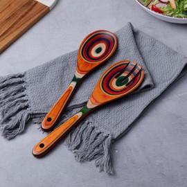 Zarocrus Pakkawood Salad Tongs,10.5 inch wooden Spoons, Serving utenstil colorful wood Salad Servers set, Kitchen cooking utensil set.