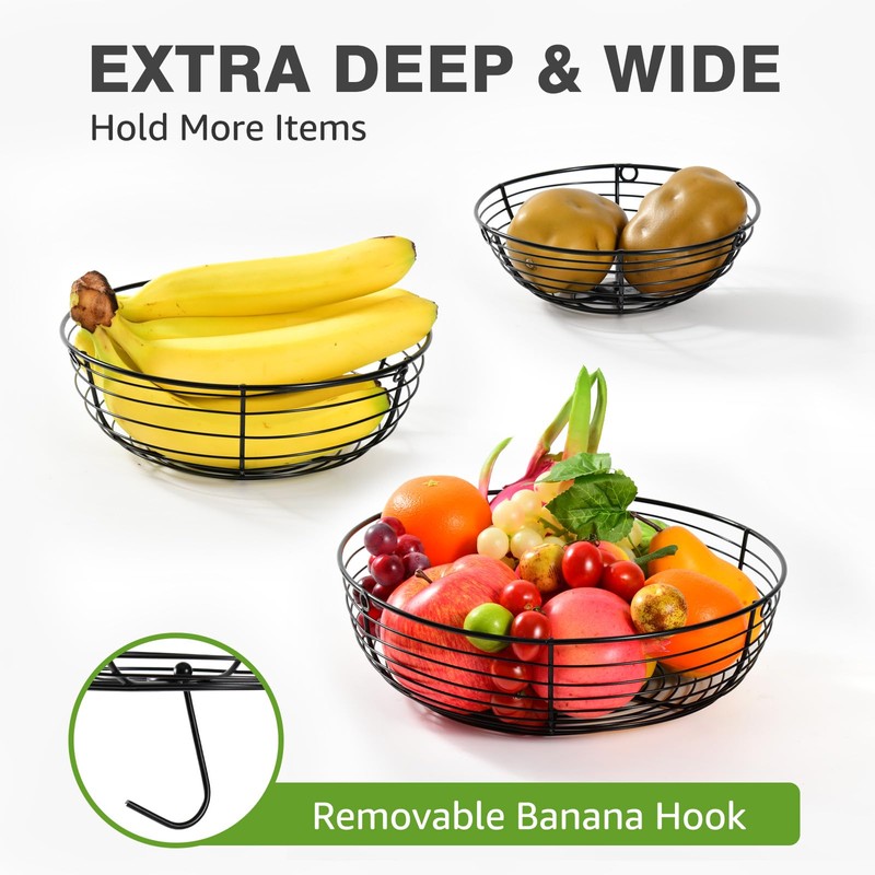HULISEN 3 Tier Hanging Fruit Basket with Banana Hook, 36-Inch