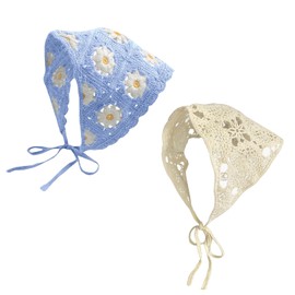 2 Pcs Women Hair Scarf, Daisy Hair Bandanas Head Kerchief, Vintage Knitted Headband for Women, Headwrap for Girls