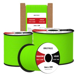 Brotree Paracord 3 mm 15 m 100% Nylon Rope Cord Type II Paracord 425 with 3 Cores for Survival, Outdoor, Bracelet, Crafts, Breaking Load 192 kg (Neon Green)