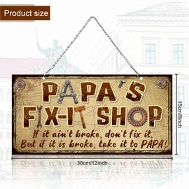 12 x 6 Inch Metal Hanging Vintage Sign Papa's Fix-it Shop, Take It to Papa Funny Decorative Saying Signs for Grandpa Father's Day | Jetec