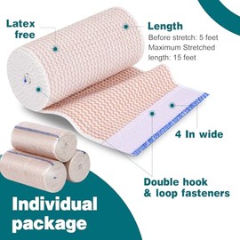 AZEN Paquete de 8 vendajes elásticos de 4 pulgadas, vendaje de compresión para piernas, vendaje de linfedema para piernas, tobillo, rodilla, barriga, 