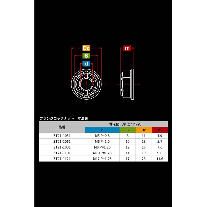 ジータレーシング(ZETA RACING) チタン フランジロックナット M8 P=1.25 ダートフリーク DIRTFREAK D6888(旧品番:ZT21-1081)