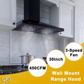 SNDOAS Wall Mount Range Hood 30 inch Black Stainless Steel 450CFM Convertible Vent New