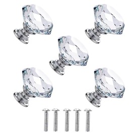 Clear Crystal Drawer Knobs, Diamond-Shaped Acrylic Cabinet Knobs Pulls for Kitchen Dresser Drawer and Cupboard 5 PCS