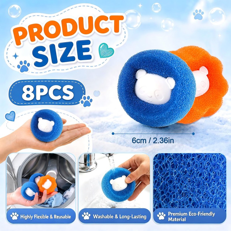 Pet Hair Remover Washing Machine – 8PK Laundry Lint Catcher