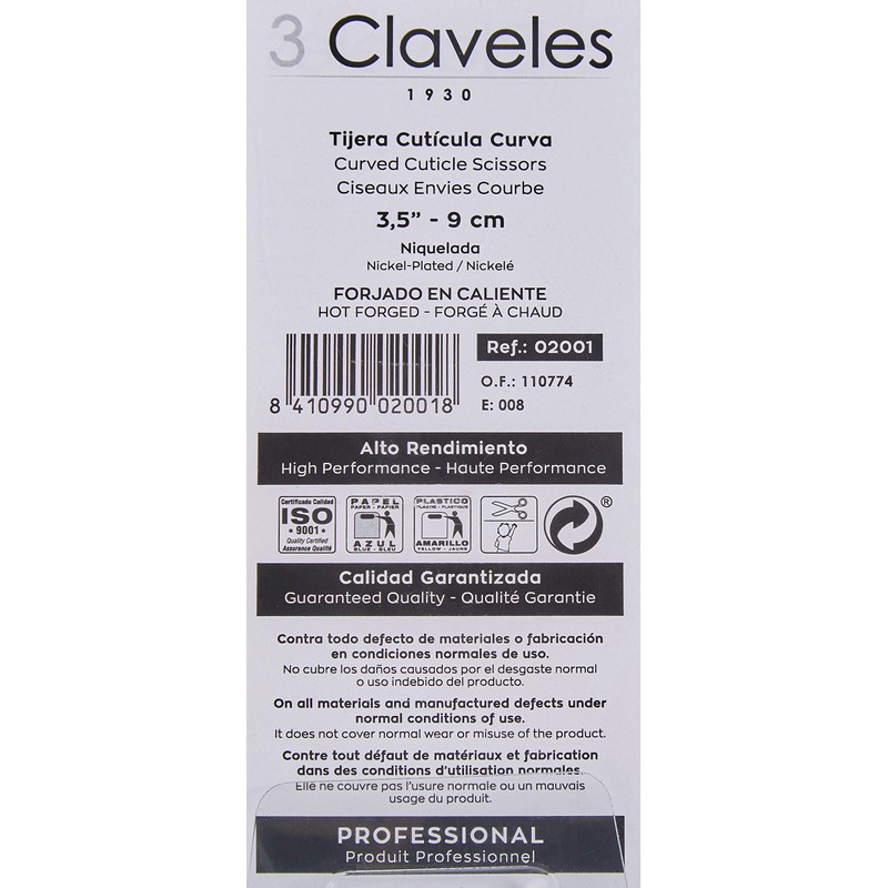 3 Claveles tijera MANICURA Curva 3.5 Pulgadas
