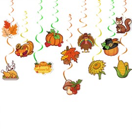 HIFANMM Fall Thanksgiving Hanging Swirls Decoration Autumn Harvest Hanging Foil Swirls Ceiling Decor for Thanksgiving Party Supplies Pumpkin Maple Leaf Turkey Ceiling Hanging 12Pcs