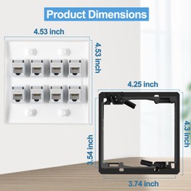 8 Port Ethernet Wall Plate White Cat6 Keystone Jack RJ45 Outlet Network Cables Inline Coupler Wires Connector Date Box Cover with 2Gang Low Voltage Mount
