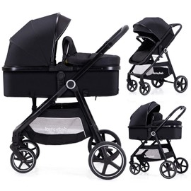 Lortsybab 2-in-1 Baby Stroller - Folding Infant Newborn Pram Stroller with Reversible Seat - Toddler Strollers for 0-36 Months Old Babies