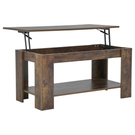 BestOffice Lift Top Coffee Table with Hidden Compartment and Lower Shelf Silent Air Rod- Pop-Up Tabletop for Living Room Reception Room,39.4inch,Brown