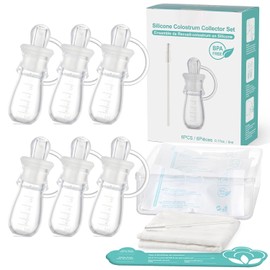 Kit colector de calostro de 5 ml-6 piezas, paquete listo para usar, colector de leche materna reutilizable, contenedor de calostro multiusos con funda de almacenamiento, cepillo para polvo de