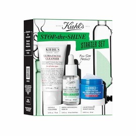 Kiehl's Stop-The-Shine SET, Ultra Facial Gel Cream 28 ml + Ultra Facial Cleanser 75 ml + Ultra Pure High Potency Serum 30 ml, Controla y Reduce el Bri