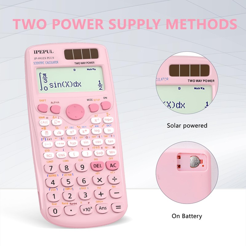 Scientific Calculators, IPepul Pink Math Calculator with 417 Function, Solar