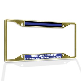 Fastasticdeals Metal Insert License Plate Frame Blue Lives Matter Support and Respect The Police Weatherproof Car Accessories Gold 4 Holes Solid Insert