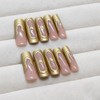 Gold Press on Nails Long Square Fake Nails with Rhinestone