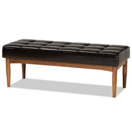 Baxton Studio Sanford Mid-Century Modern Dark Brown Faux Leather Upholstered and Walnut Brown Finished Wood Dining Bench