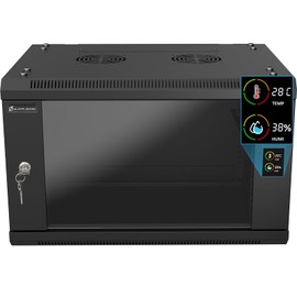ZC HAPPY ORANGES 6U Wall Mount Rack Server Rack Enclosure with Temp & Humidity Display,Locking Glass Door,2 Fans,6U Network Cabinet 17.7” Deep,19 Inch Server Cabinet for IT Equipment,A/V Devices