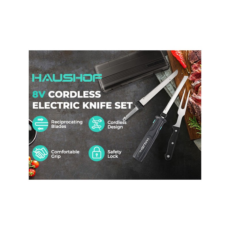 HAUSHOF Cordless Electric Knife Set for Meat Slicing 8V Electric