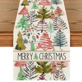 Artoid Mode Xmas Trees Lamp BOHO Merry Christmas Table Runner, Seasonal Winter Holiday Kitchen Dining Table Decoration for Outdoor Home Party 13x90 Inch